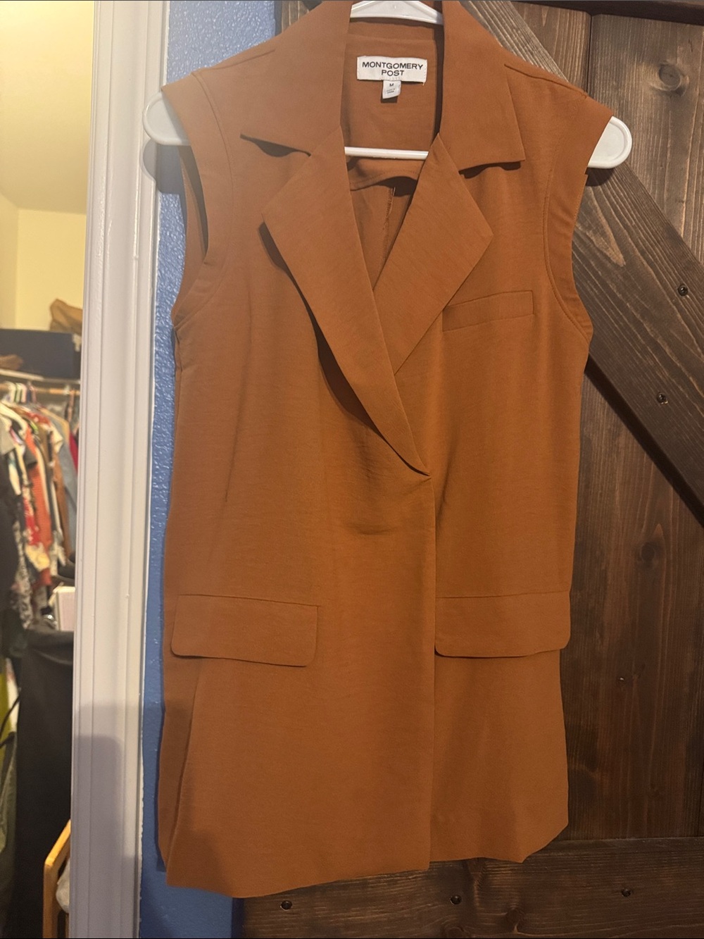 Sleeveless Blazer Vest in Rust Brown